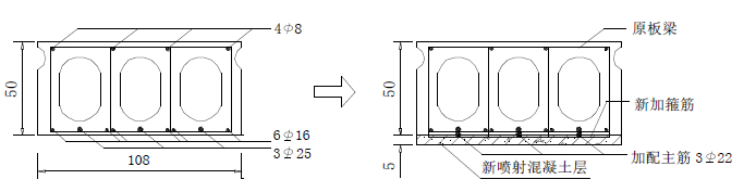 某钢筋混凝土板梁加固断面示意图 某钢筋混凝土板梁加固断面示意图