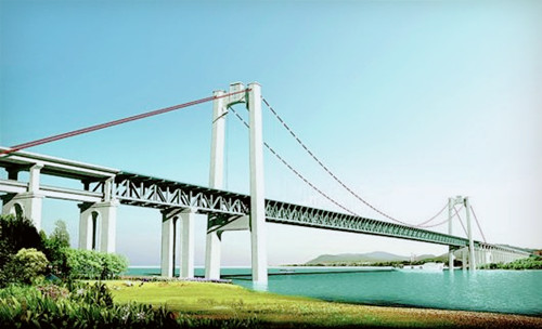 荷载很高的公铁两用悬索桥“五峰山特大桥”动工