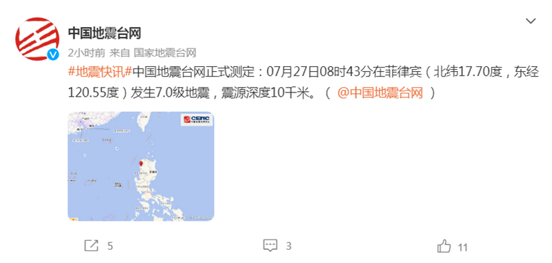 菲律宾突发7.0级<font color="red">地震</font>，已致4死60伤，我国多地有震感！